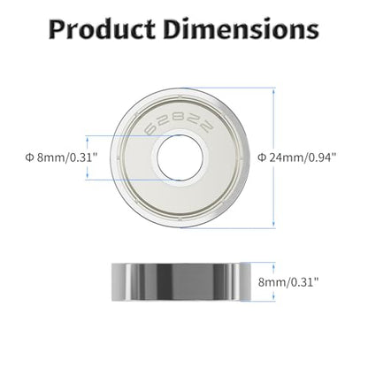 10 Pcs 628ZZ Ball Bearings, Carbon Steel, 8x24x8mm - size: 628ZZ 10Pcs