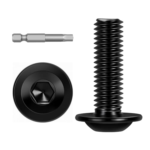 M3-0.5 x 25mm 100 PCS Flanged Button Head Socket Cap Bolts Screws, Stainless Steel 304, Allen Socket Drive, Screwdriver Bit Included, Black Finish, Fully Machine Thread - color: Black, size: M3 x 25mm