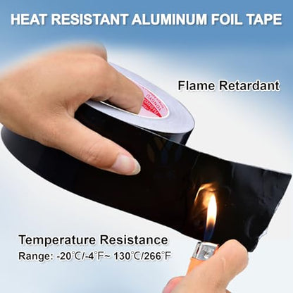 Black Aluminum Foil Tape 2 in x 65 Feet 3.94 Mil Hot & Cold Shield Resistant Black Foil Tape HVAC Sealing & Patching Hot Cold Air Duct Tape for Pipe, Metal Repair, HVAC, Air Ducts, Insulation