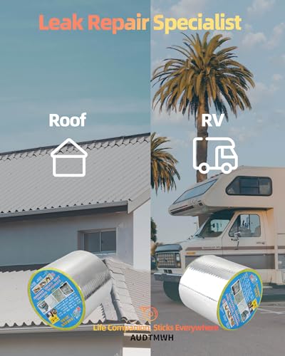 AUDTMWH Butyl Rubber Aluminum Foil Tape 2 in x 16.4 Ft (W x L), Super Waterproof Aluminum Butyl Tape, Multi-Use Repair for Boat and Pipe Sealing, Window Sealing