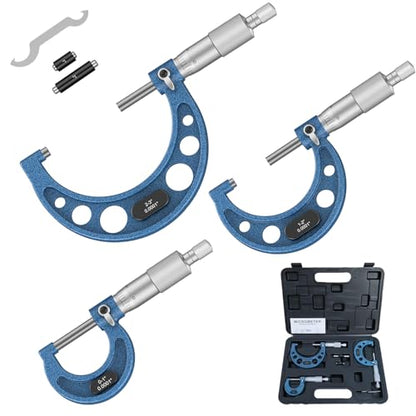 HDLNKAK Outside Micrometer 0-3", 0.0001" Graduation Micrometer Set - color: 3-piece set 0-3''