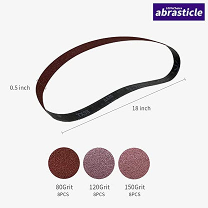 24 Pcs 1/2 x 18 Inch Assorted Aluminum Oxide Sanding Belt,80/120/150 Grit - size: 0.5x18(24pcs)