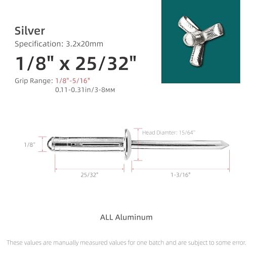 50Pcs Trifold Aluminum Exploding Blind Rivets, Silver, 1/8"x25/32" - color: Silver, size: 1/8"x25/32"