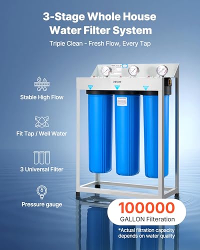 VEVOR Whole House Water Filter System, 3-Stage | Sediment, PHO, CTO | 4.5" x 20" Home Water Purifier Filter Reduce Chlorine, Bad Taste, Odor, Rust, Prevent Scale and Corrosion - style: Anti-Scale Protection