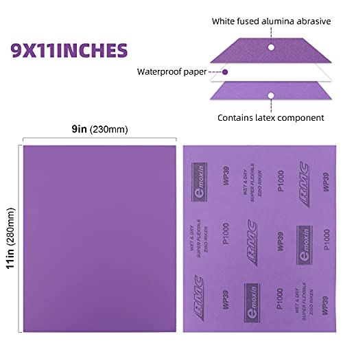 POLIWELL 1000 Grit Sanding Sheets 20 PCS 9 x 11 Inch Purple Alumina - style: 1000Girt