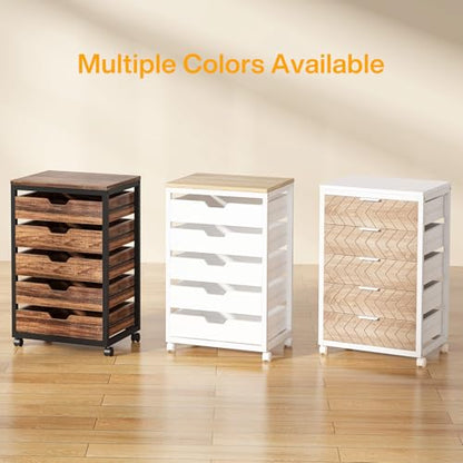 Tribesigns 5-Drawer File Cabinet, Wood Mobile Storage Unit, Beige & White - color: Beige & White, size: 5 Drawer