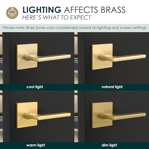 Mega Handles - Prime Entrance Handle, Entry Lever Door Handle, Heavy Duty Square Locking Lever Set for Left or Right-Handed Doors, Interior/Exterior Door Levers - Satin Brass - color: Satin Brass