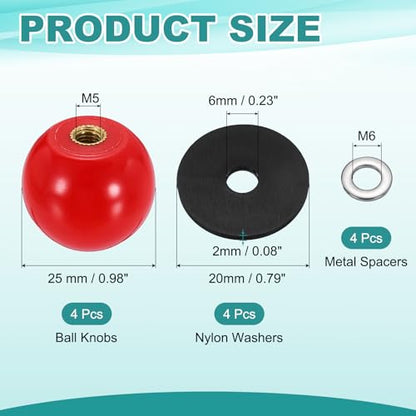 uxcell 4Pcs Threaded Ball Knobs, M5 x 25mm Phenolic Plastic Thread Ball Handles Balls Nuts Knob Caps Nut Balls with Threaded Insert for Machine Lever Handle DIY Project, Red - color: Red, size: M5 x 25mm