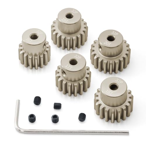 32P Pinion Gear Sets 16T 17T 18T 19T 20T for Shaft 3.175 RC Motor Compatible with HPI Kyosho Losi Axial Tamiya 1/10 RC Car Monster Truck Upgrade Parts (7075 Aluminum) - size: 16T 17T 18T 19T 20T