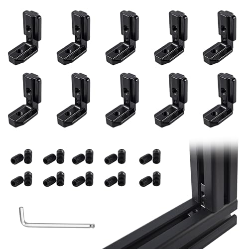 10 Sets Black 4040 Aluminum Extrusion Hidden Connector Kit– 10pcs L-Shape Inside Brackets, Hex Screws, Hex Wrench – for 8mm T Slot Extruded Aluminum Accessories Hardware - size: 40 Series Black