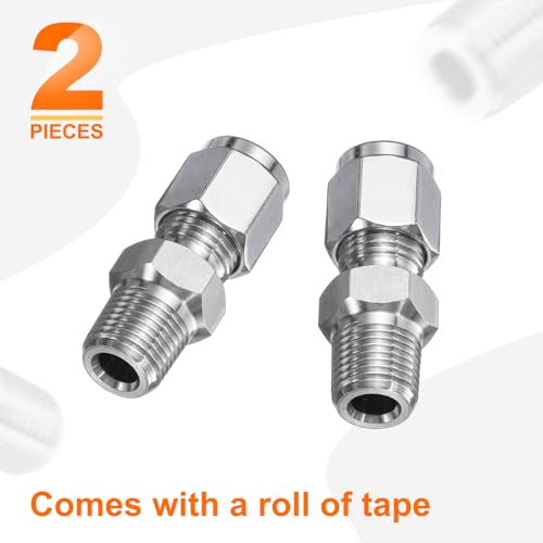 HARFINGTON 2pcs Compression Fitting 4mm Tube OD x 1/8" NPT Male Thread Stainless Steel Straight Coupler Adapter Compression Tube Pipe Fitting Connector for Oil Gas Water - size: 4mm OD x 1/8" NPT