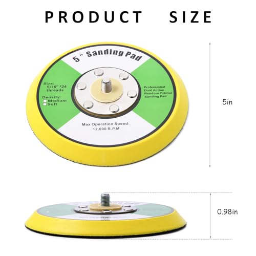 2Pcs 5in Hook and Loop Flexible Backing Pad, 5" Sanding Back Pad 5/16" 24 Thread for Air Orbital Sander and Pneumatic Polisher - style: 2Pcs 5inch