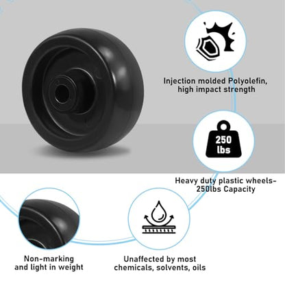 3 Inch Polypropylene Caster Wheels Replacement– 300 lbs Load Capacity Each, Non-Marking, Floor Protective, Smooth Rolling Industrial Wheel for Carts, Tool Cabinets & Equipment(10 Pack) - size: 3 INCH