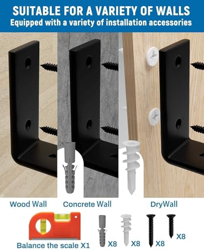 LEOPO Shelf Brackets 12 inch, 4-Pack 1/5 inch Thick Floating Shelf Bracket - color: black-4 pack, size: 11.25"