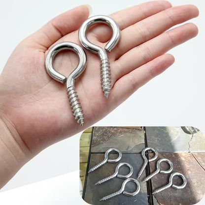 M6 20 Pcs 304 Stainless Steel Screws Eye,2.56 Inch Screw Self Tapping Eye,Load Bearing 200LB, Duty Eye Bolt for Wood Securing Cables Wire,Indoor & Outdoor Use (20, M6 2.56 Inch) - size: M6 2.56 Inch