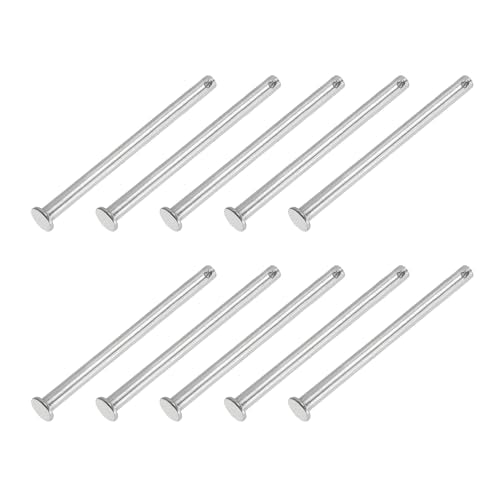 PATIKIL 6 x 90 mm Single Hole Clevis Pins, 10 Pcs 304 Stainless Steel Flat Head Pin for Hitch Pin Lock Link Hinge Systems, Silver - size: 6 x 90 x 86 mm