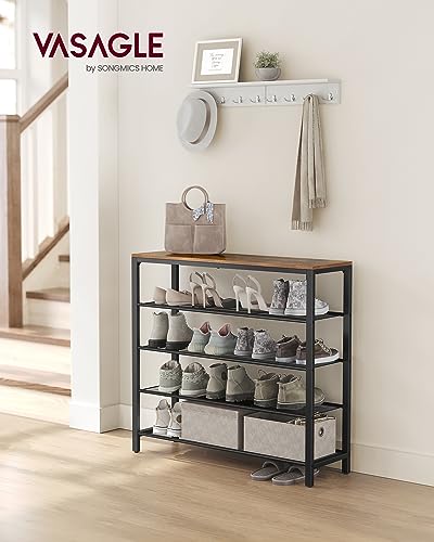 VASAGLE 5-Tier Shoe Rack, 16-20 Pairs, Metal Mesh - color: Rustic Brown, size: 5 Tiers (11.8"D x 39.4"W)