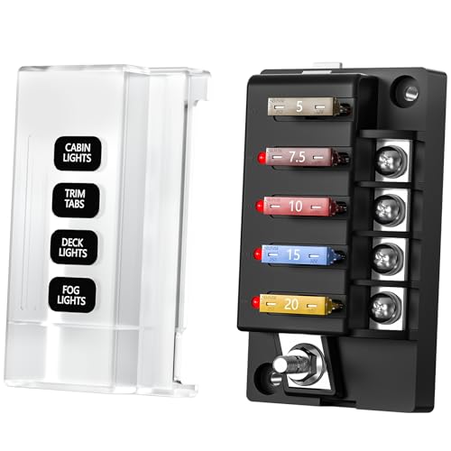 12V Fuse Block, 4 Circuits Waterproof Marine Fuse Panel Relay Box Kit with LED Indicator Damp-Proof Cover, ATO Blade Block for 12V/24V Automotive Marine Truck Car Boat RV - size: 4 Way Fuse Box