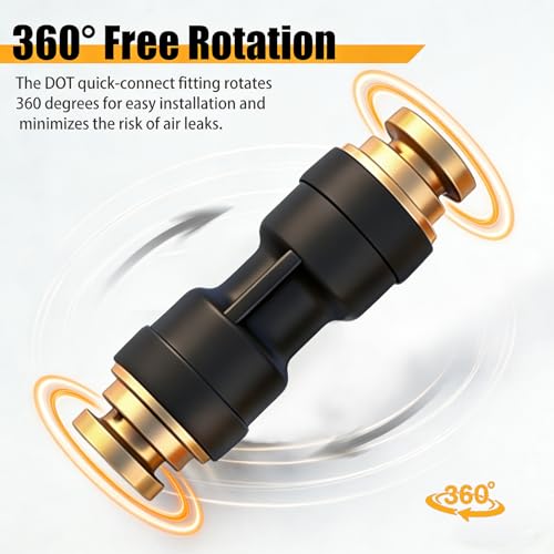 1/2" DOT Air Brake Line Union Coupler 4 Pack, 1/2" Tube OD PTC/PTCR & Brass Push to Connect Straight Fittings for Truck Trailer Air Systems - size: 1/2" Tube OD