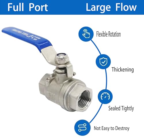 Full Port Ball Valve 1/2" NPT Heavy Duty Stainless Steel 304 For Water,Oil and Gas with Blue Handles（1000WOG） - size: 1/2"NPT, style: pack of 1