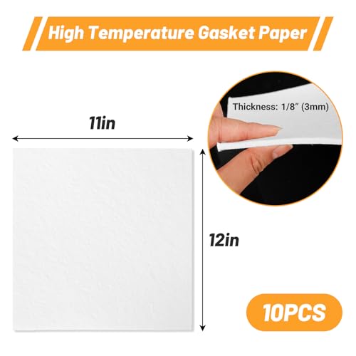 10 Pack Ceramic Fiber Paper, 11" x 12" x 1/8" High Temperature Ceramic Fiber Rectangle Papers White Insulation Gasket Paper for Stove Furnace Fireplace