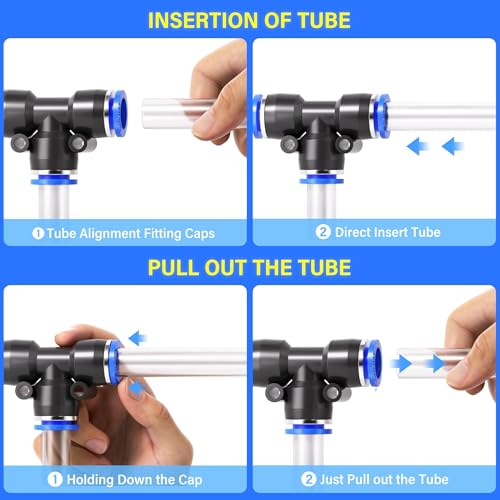 TAILONZ PNEUMATIC 6MM OD Push to Connect Fittings Pneumatic Fittings Kit 8 Spliters+10 Elbows+8 tee+10 Straight (36 pcs) - color: Blue, size: 6MM OD/36PCS