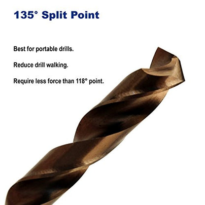 9/32-Inch Cobalt Steel M35 Jobber Length Twist Drill Bits for Hard Metal, Stainless Steel, Pack of 6 - size: 9/32 in