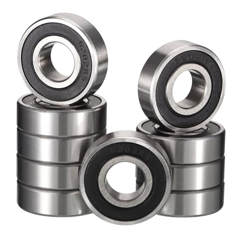 6202-2RS Deep Groove Ball Bearings, ID 15mm x OD 35mm x Width 11mm Double Rubber Sealed Ball Bearing Pre-Lubricated Chrome Steel Z2 Lever 10pcs - size: 6202-2RS 15x35x11mm