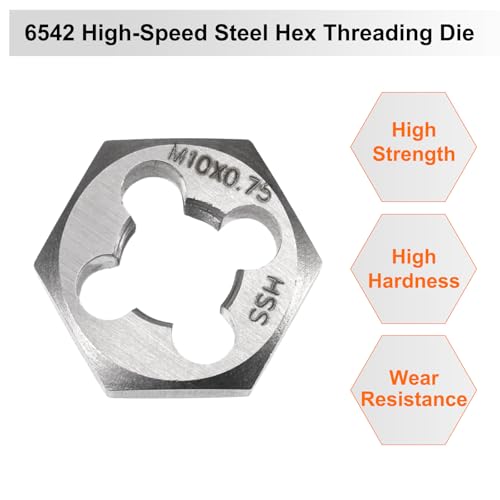 HARFINGTON Hex Threading Die M10 x 0.75 Metric Thread Right Hand High Speed Steel Rethreading Fixed Die Screw Cutting Tapping Repair Tool - size: M10 x 0.75