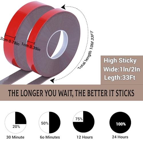 Qoqooice Acrylic Double Sided Tape Heavy Duty Mounting Tape 0.4"/0.79“ x 33 FT Resistente Clear Super Stick Tape with Acrylic High Tack Strong Adhesive for Outdoor Indoor - size: 0.4 Inch and 0.79 Inch x 33FT