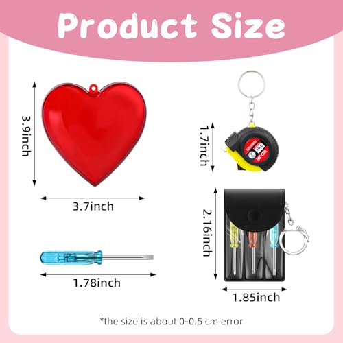Kingdder 36Pcs Valentine Gift Set for Men Mini Tape Screwdriver Keychain Heart Shaped Box Set Boyfriend Husband Adult Gifts Bulk Valentine Tape Screwdriver Keychain for Men Wedding Anniversary