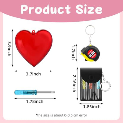 Kingdder 36Pcs Valentine Gift Set for Men Mini Tape Screwdriver Keychain Heart Shaped Box Set Boyfriend Husband Adult Gifts Bulk Valentine Tape Screwdriver Keychain for Men Wedding Anniversary