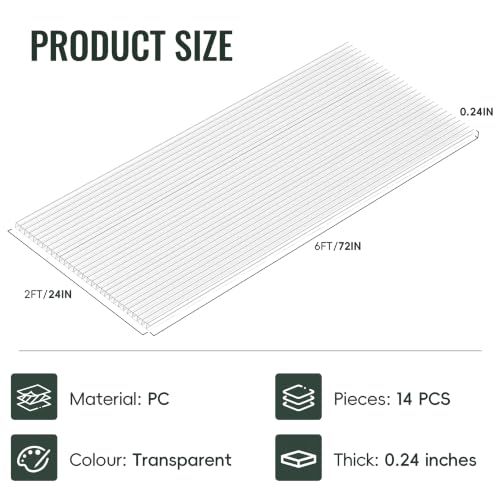 Daltack 14 Pack 6'FT x 2'FT x 0.24" in Polycarbonate Greenhouse Panels