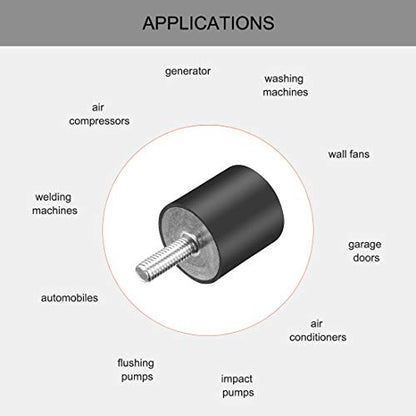 uxcell M6 Thread Rubber Mounts,Vibration Isolators,Cylindrical Shock Absorber with Studs 25 x 25mm 4pcs - size: M6x25x25mm