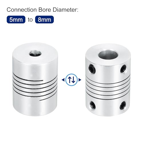 uxcell 2Pcs 5mm to 8mm Aluminum Alloy Shaft Coupling L25xD19 Flexible Coupler Beam for 3D Printer CNC Machine DIY Encoders and Motors Shaft,Silver - size: 5mm to 8mm
