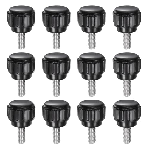 uxcell 12pcs Knurled Clamping Knobs M4 x 10mm Metric 304 Stainless Steel Male Thread Thumb Screw on Type 14mm Plastic Round Head Threaded Hand Bolt Stud Knobs Black - size: M4 x 10mm x 14mm