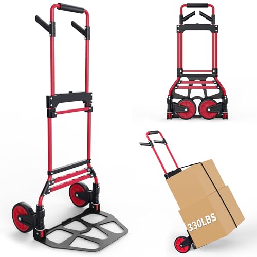 DIAMONDFORGE Folding Hand Truck Dolly Cart, 330 LBS Capacity Heavy Duty Foldable Dolly Cart with Wheels and 360° Rotating Handle, Aluminum Portable Handcart for Moving Boxes, Shopping, Red Black - color: Red Black, size: 330 lbs