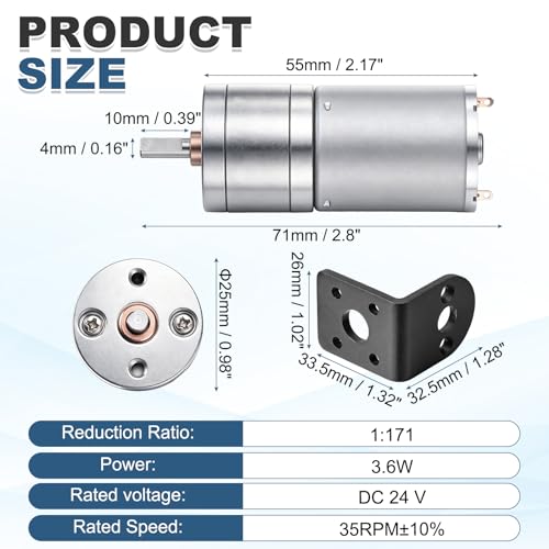 MECCANIXITY DC 24V 77RPM Gear Motor High Torque with Bracket 25mm Dia