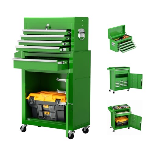 Crownland 5-Drawer Rolling Tool Chest with Wheels, Green - color: Green, style: 5-Drawer Rolling Tool Chest