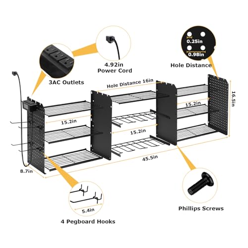 Power Tool Organizer Wall Mount, 3-Layer Heavy-Duty Metal Rack