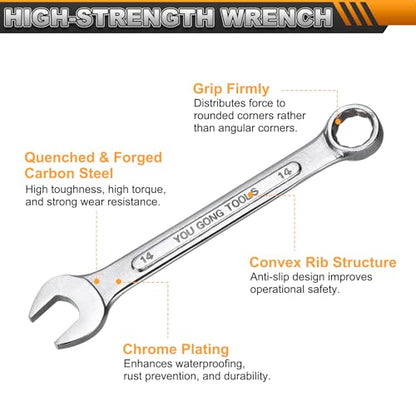 HARFINGTON Metric Combination Wrench, 14mm Open End & 15-Degree Offset - size: 14mm