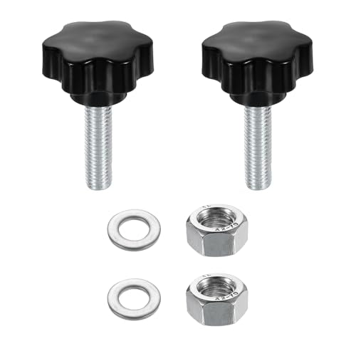 uxcell 2pcs Star Clamping Knobs with Nuts Washers, M12 x 45mm Metric Zinc Plated Carbon Steel Male Thread 48mm 6-Star Plastic Head, Threaded Stud Hand Knobs Handles Thumb Screws, Black - size: M12 x 45mm