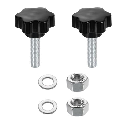 uxcell 2pcs Star Clamping Knobs with Nuts Washers, M12 x 45mm Metric Zinc Plated Carbon Steel Male Thread 48mm 6-Star Plastic Head, Threaded Stud Hand Knobs Handles Thumb Screws, Black - size: M12 x 45mm