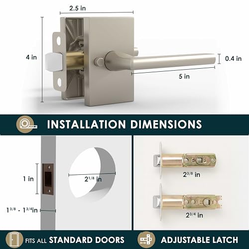 Mega Handles Glamor Privacy, Lever & Lock Door Handle Set for Hallway, Closet and Bathroom, Keyless Lock, Heavy Duty Door Levers, Fits All Standard Door Sizes, Screws Included - Satin Nickel (1 Pack) - color: Satin Nickel