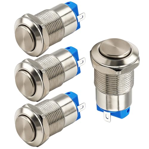 Gebildet 4pcs 12mm 3A 12V/24V/110V/250VAC Waterproof Push Button Switch Latching Nickel-Plated Copper Push Button Switch On-Off(High Head) - size: 12mm-Nickel Plated