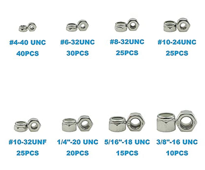 #4-40 to 3/8"-16 304 Stainless Steel Nylon-Insert Hex Lock Nuts Kit