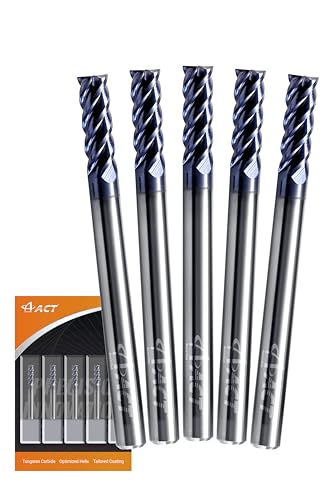 ACCUCUT I4KES 1/8” Carbide Square End Mill- 4 Flute Milling Bit Set for Steel, Forge Hardened Steel, Copper, Alloys & Materials < HRC 50 - AlTiCrN Coating CNC Router Bit, 45 Degree Helix (5 pcs) - size: 1/8 in