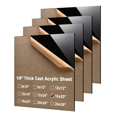 KINLINK 16x20 Plexiglass Sheets 1/8 inch Thick - 3mm Black Cast Acrylic Sheet, Plastic Board Polycarbonate Sheet for DIY Project, Craft, Table Top, Acrylic Sign and Wedding Invitation 4 Pack - color: Black, size: 16x20