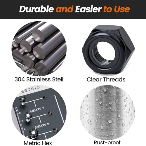 M10, Nylon Insert Hex Lock Nuts, 304 Stainless Steel, Black Finish, Coarse Thread, Machinery, Automotive, Outdoor, Wooden Furniture, 10 PCS - size: M10