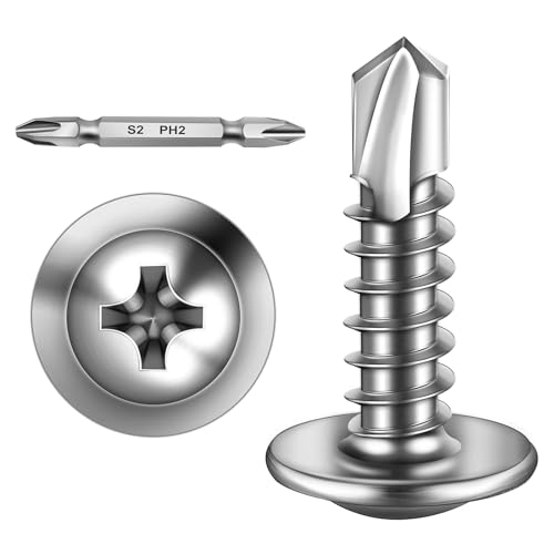 Mywish 300pcs #8×3/4" Self Tapping Screws for Metal, Sheet Metal Screws 410 Stainless Steel Truss Head Self Drilling Screws High-Strength Quick Tapping Screws - color: Silver, size: #8x3/4" (300 pcs)